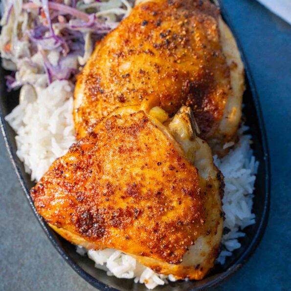 Air Fryer Bone in Skin on Chicken thighs